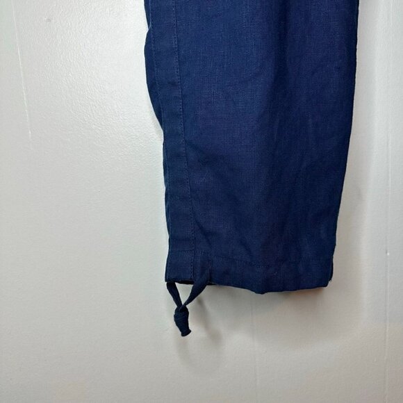 J. Jill Pure Jill Linen Drawstring Crop Pants Navy Blue Medium Petite - Picture 3 of 6